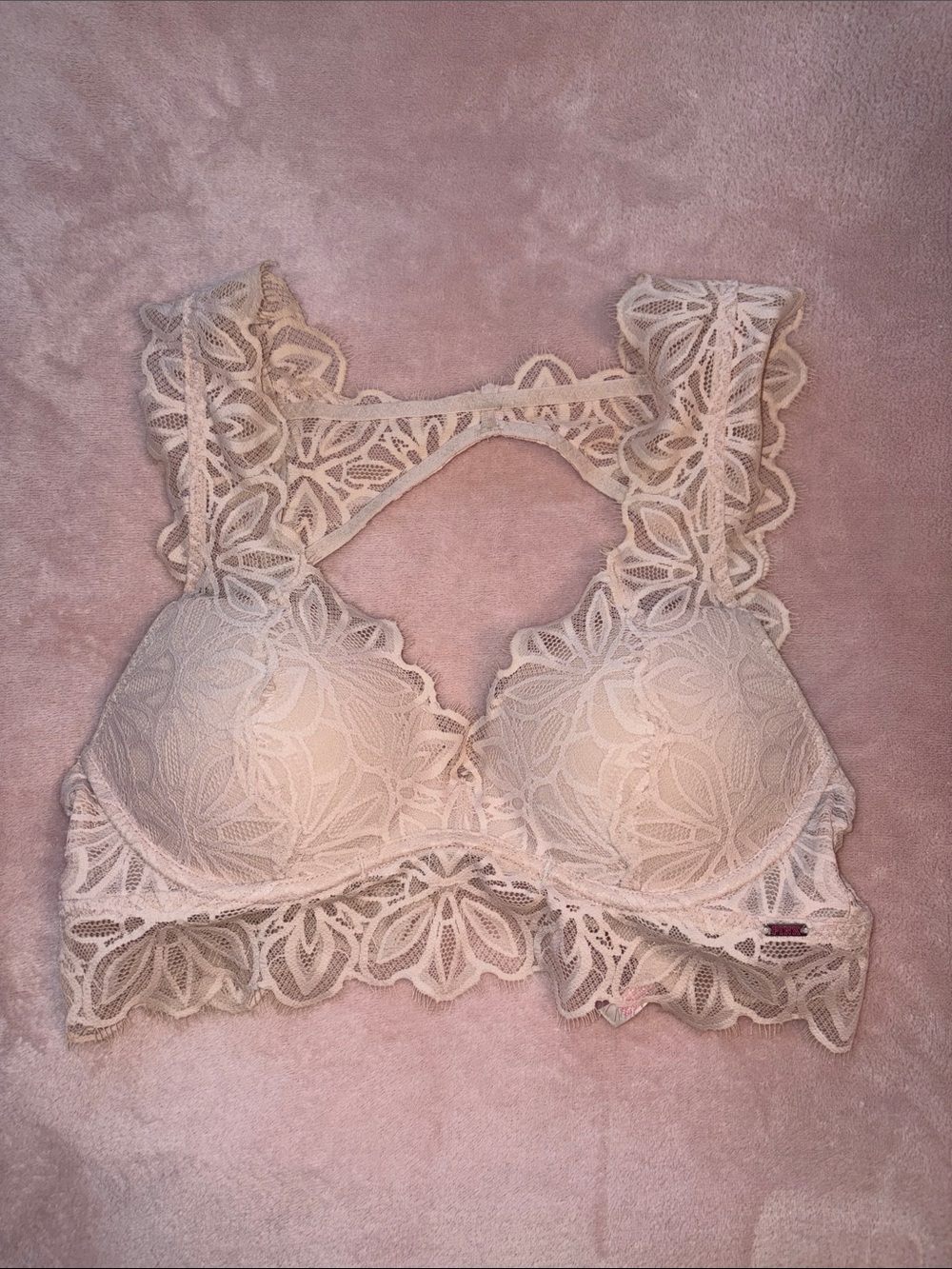 PINK Victoria's Secret Lace Cream Date Push Up Floral Padded Bralette Size S